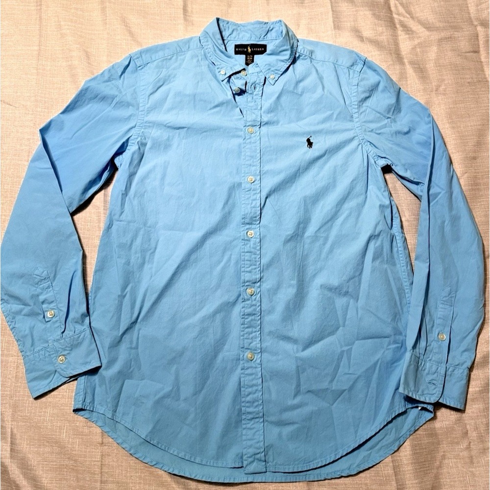 Ralph Lauren Shirt Teen XL 18-20 Blue Button Down Long‎ Sleeve Shirt Blue Label